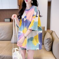 Belle Cie/ベルシー Belle Cie Tシャツ トップス 半袖 タイダイ 柄 絞り 水彩 イラスト カラフル ユニーク おじさん レディース 韓国ファッション おもしろ/508151323
