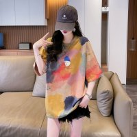 Belle Cie/ベルシー Belle Cie Tシャツ トップス 半袖 タイダイ 柄 絞り 水彩 イラスト カラフル ユニーク おじさん レディース 韓国ファッション おもしろ/508151323