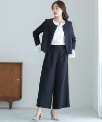 WHITE JOOLA/ホワイトジョーラ WHITE JOOLA 【洗濯機で洗える！2WAYストレッチ！防シワ！】慶事・弔事で使えるフリルノーカラージャケット＆ワイドパンツ2点セット/508151489
