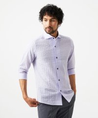 MICHEL KLEIN HOMME/リップルストライプ七分袖シャツ/508103494