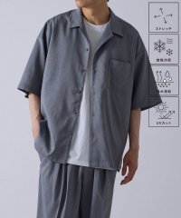 JUNRed/リネンライクカチオン半袖シャツ/セットアップ対応/接触冷感/軽量/吸水速乾/UVカット/508132404