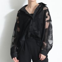 Sawa a la mode/サワアラモード Sawa a la mode 軽快なリズムを重ねるボタニカル柄チュールシャツ/508151859