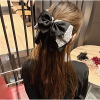 And Kawaii/アンドカワイイ And Kawaii ヘアクリップ ビッグリボンバンスクリップ レトロガーリー花柄 ブラックサテン/508153529