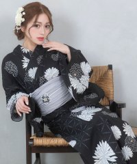 Retica/レティカ Retica 浴衣 レトロ 黒地にモノトーン菊 ゆかた3点セット(浴衣+兵児帯+下駄)/508153535