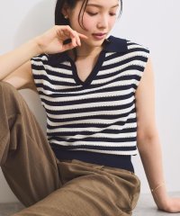 VIS/スキッパーフレンチスリーブアイレットニット/508154123