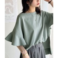 Classical Elf/クラシカルエルフ Classical Elf さらり滑らかな肌ごこち。綿混シルケット素材サイドファスナー使い袖フリルフレンチスリーブトップス/508154303