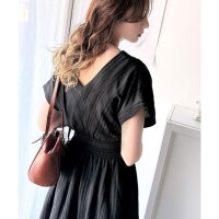 Classical Elf/クラシカルエルフ Classical Elf 大人の抜け感エレガント。シアーストライプ素材ウエストシャーリングVネックロングワンピース/508154308