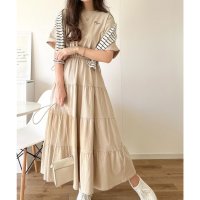 Classical Elf/クラシカルエルフ Classical Elf 女性らしさを引き立てるデザインが魅力。綿100%胸刺繍ドロストティアードワンピース/508154319