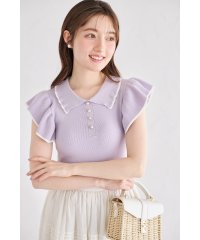 tocco closet/トッコクローゼット tocco closet パール飾り釦付き配色ライン入りフリルスリーブニットプルオーバー/508154507