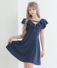 Tika/ティカ Tika キャバドレス オフショルダー フリル袖 バストフロントジップ タイトミニドレス (Mサイズ)/508154818
