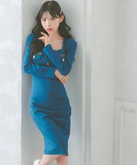 Tika/ティカ Tika キャバドレス [韓国ドレス] 長袖 チェーン メタルボタン ストレッチ ギャザー 袖あり タイト 膝丈ドレス (Sサイズ～Lサイズ)/508155403