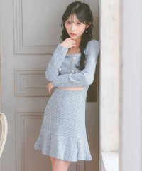 Tika/ティカ Tika キャバドレス [韓国ドレス] ウエストカット ツイード 長袖 スクエアネック パール ダブルボタン 袖あり 裾プリーツ フレアミニドレス (S/508155405
