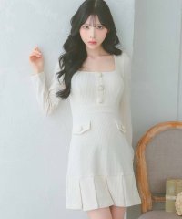 Tika/ティカ Tika キャバドレス [韓国ドレス] スクエアネック ワッフルニット 長袖 ボックスプリーツ フレアミニドレス (Sサイズ～Lサイズ)/508155407
