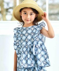 BeBe/【お揃い】復刻アーカイブタイル柄肩フリルブラウス(100~150cm)/508128421