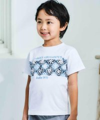 BeBe/【お揃い】復刻アーカイブタイル柄ライン切り替え半袖天竺Tシャツ(90~150cm/508128455