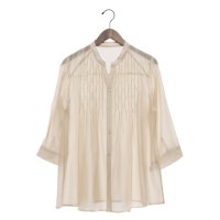 BRODIAEA/ブローディア BRODIAEA ノーカラー7分袖キーネックブラウス/508159619
