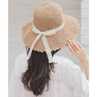 Honeys/ハニーズ Honeys スカラップつば広帽 帽子 つば広帽 ポケッタブル サイズ調整 ハット スカラップ リボン 雑材 ベーシックカラー フェミニン 夏 白 レ/508159854