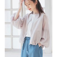 Honeys/ハニーズ Honeys 7分袖シアーブルゾン アウター ブルゾン シアー素材 再生ポリエステル 裾ドロスト 無地 クルーネック ファスナー開閉 ポケット レディ/508159891