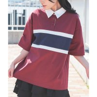 Honeys/ハニーズ Honeys 配色ラガーシャツ トップス カットソー 半袖 ラガーシャツ 配色 襟付き ドロップショルダー 綿100% スポーティー ストリート レデ/508159921