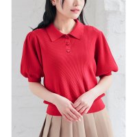 Honeys/ハニーズ Honeys 衿付ニット トップス ニット サマーセーター 半袖 ハニさら 接触冷感 リブ編み レーヨン混 ナイロン混 無地 襟付き サマーニット レ/508159930
