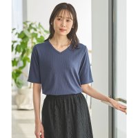 Honeys/ハニーズ Honeys 汗ジミ軽減半袖VネックT トップス Tシャツ 半袖Tシャツ カットソー 半袖 ハニさら 汗ジミ軽減 レーヨン混 無地 ボーダー柄 レディ/508159932