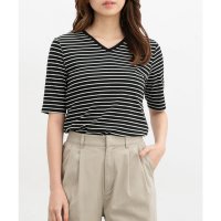 Honeys/ハニーズ Honeys 汗ジミ軽減半袖VネックT トップス Tシャツ 半袖Tシャツ カットソー 半袖 ハニさら 汗ジミ軽減 レーヨン混 無地 ボーダー柄 レディ/508159932