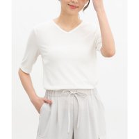 Honeys/ハニーズ Honeys 汗ジミ軽減半袖VネックT トップス Tシャツ 半袖Tシャツ カットソー 半袖 ハニさら 汗ジミ軽減 レーヨン混 無地 ボーダー柄 レディ/508159932