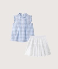 LA POMME petit/ラポミ プチ LA POMME petit Sky Blue Ruffle Plaid Vest Set Up/508160188