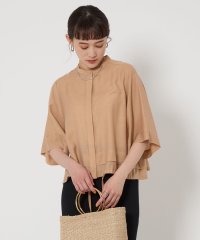 シアー バンドカラー ショートスリーブ シャツ