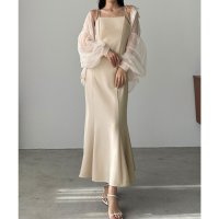 Louere/ルエレ Louere Louere 【薄くて軽いジョーゼット生地】リボンセミマーメイドキャミワンピース/508161591