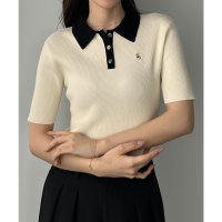 Louere/ルエレ Louere Louere ロゴ刺繍半袖リブニットポロ/508162535