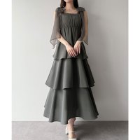 mipiarl/ミピアール mipiarl mipiarl チュールリボンティアードキャミワンピース/508162556
