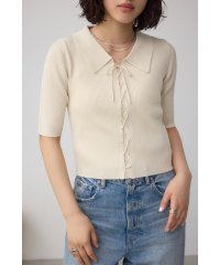 AZUL by moussy/レースアップ5分袖ポロカラーニット/508164871