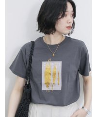 Samansa Mos2 blue/スクエア箔プリントTシャツ/508166692