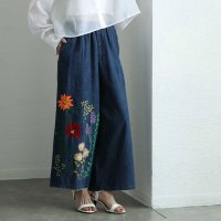 Sawa a la mode/サワアラモード Sawa a la mode 花を添えたインド手刺繍デニムワイドパンツ/508172411