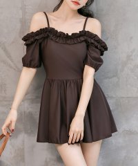 TeddyShop/テディショップ Teddyshop レディース水着 ギャザーフリルオフショルフレアワンピース+ハイウエストショーツ 上下2点セット 【返品不可商品】/508172542