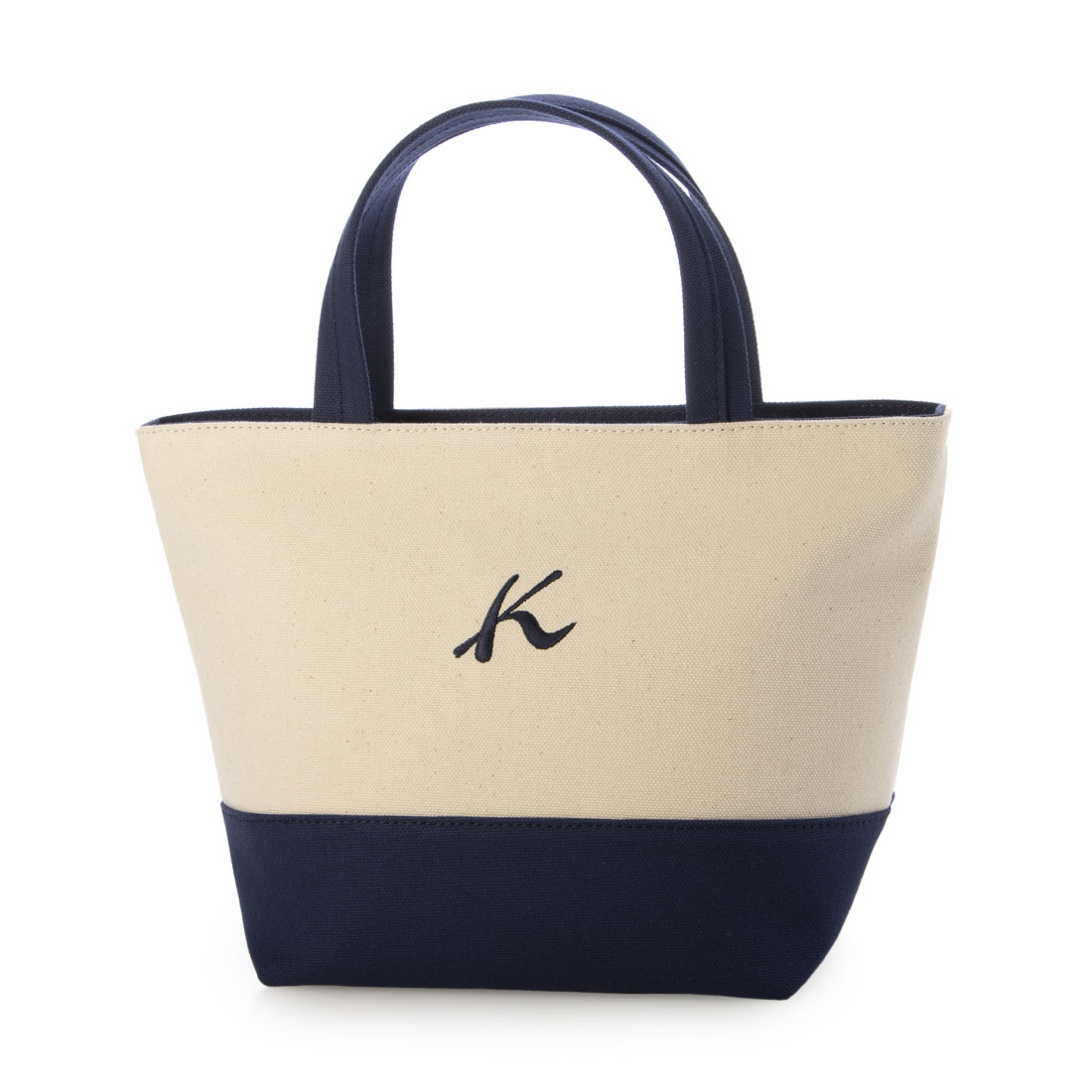キタムラ　帆布　本革　　ネイビー×ホワイト　ハンドバッグ Kitamura 新品同様 キタムラ レザー ネイビー ホワイト 2WAY
