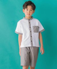 BeBe Petits Pois Vert/【店舗限定】カノコ+ダンガリー配色シャツ+ハーフパンツセット(95~150cm)/508144845