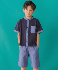 BeBe Petits Pois Vert/【店舗限定】カノコ+ダンガリー配色シャツ+ハーフパンツセット(95~150cm)/508144845