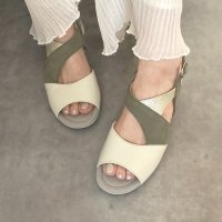 BLANC / BLEU/ブランブルー blanc/bleu 【日本製】【本革】【3E幅】異素材コンビサンダル/508160828