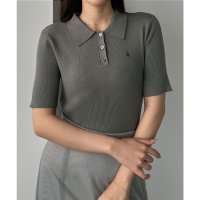 Louere/ルエレ Louere Louere ロゴ刺繍半袖リブニットポロ/508162535