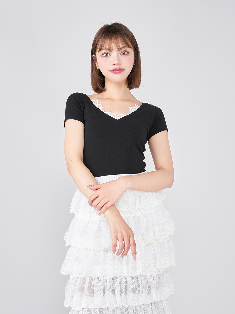 ダーリッチ Darich レースVネッククロップドTシャツ(508166437