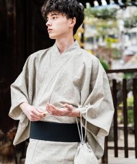 Rocky Monroe/ロッキーモンロー Rocky Monroe 浴衣 5点セット メンズ 黒 下駄 扇子 帯 巾着 信玄袋 着物 和服 しじら織り シアサッカー 無地 ストライプレ/508167199
