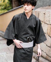 Rocky Monroe/ロッキーモンロー Rocky Monroe 浴衣 5点セット メンズ 黒 下駄 扇子 帯 巾着 信玄袋 着物 和服 しじら織り シアサッカー 無地 ストライプレ/508167199