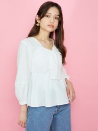 QUEENS COURT/クイーンズコート QUEENS COURT サッカーリボンディティールブラウス≪手洗い可能≫/508167526