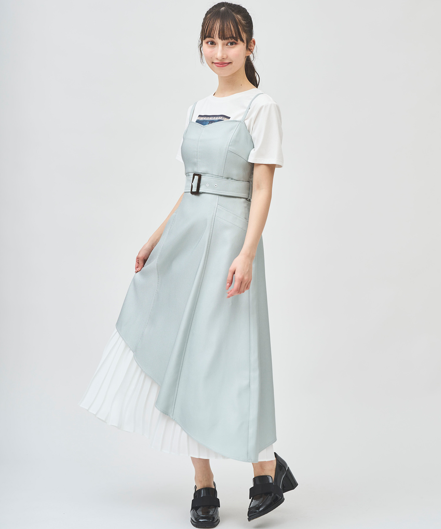 オリーブグリーン ジャンバースカート フロントZIPジャンスカ | OLIVE des OLIVE(オリーブ デ オリーブ