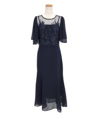 Retica/レティカ Retica ワンピースワンカラー半袖シースルーフラワー刺繍ロングスカート結婚式パーティードレス/508172270