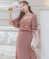 Retica/レティカ Retica ワンピースワンカラー半袖シースルーフラワー刺繍ロングスカート結婚式パーティードレス/508172270