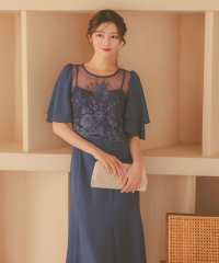 Retica/レティカ Retica ワンピースワンカラー半袖シースルーフラワー刺繍ロングスカート結婚式パーティードレス/508172270
