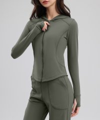 TeddyShop/テディショップ Teddyshop レディース 長袖フード付きジップアップヨガトップス+ストレートロングパンツ 上下2点セット [フィットネス/ピラティス/ジム/508172549